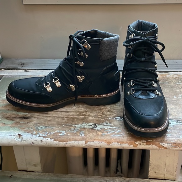 Black Faux Leather Combat Boots - Picture 2 of 6